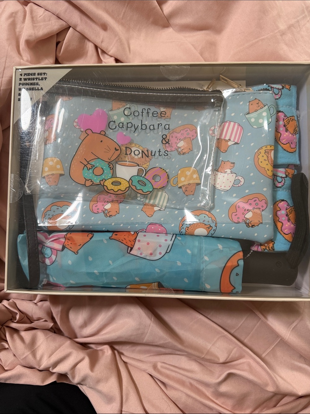 Coffee Capybara & Donuts Clear Pouch - Blue Capybara Print